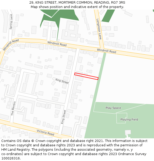 29, KING STREET, MORTIMER COMMON, READING, RG7 3RS: Location map and indicative extent of plot