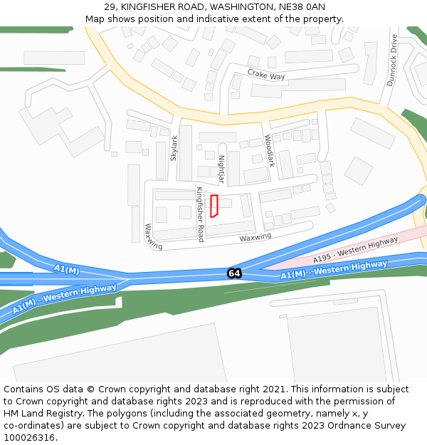 29, KINGFISHER ROAD, WASHINGTON, NE38 0AN: Location map and indicative extent of plot