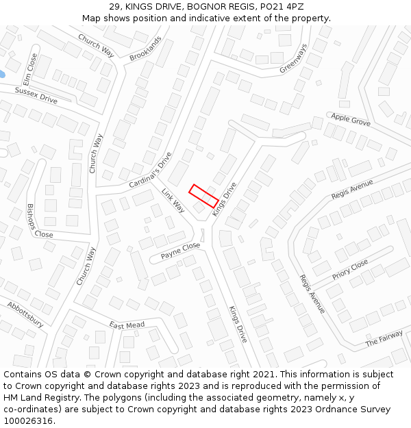 29, KINGS DRIVE, BOGNOR REGIS, PO21 4PZ: Location map and indicative extent of plot