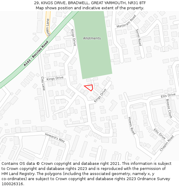 29, KINGS DRIVE, BRADWELL, GREAT YARMOUTH, NR31 8TF: Location map and indicative extent of plot