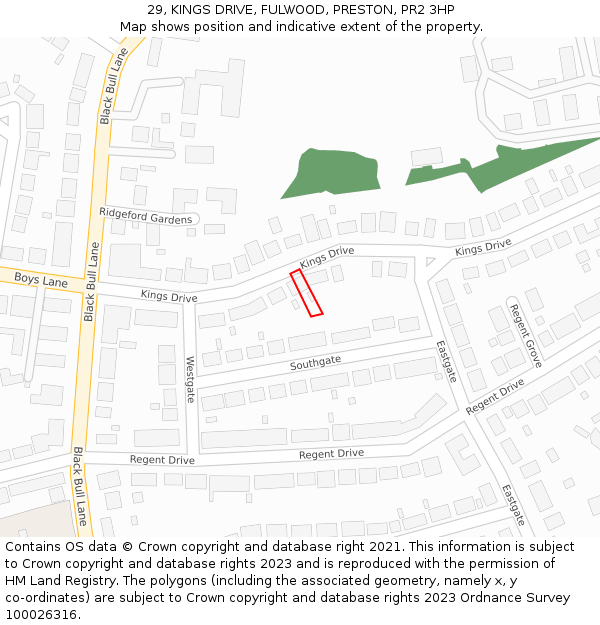 29, KINGS DRIVE, FULWOOD, PRESTON, PR2 3HP: Location map and indicative extent of plot