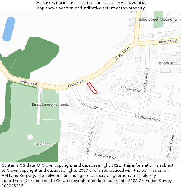 29, KINGS LANE, ENGLEFIELD GREEN, EGHAM, TW20 0UA: Location map and indicative extent of plot