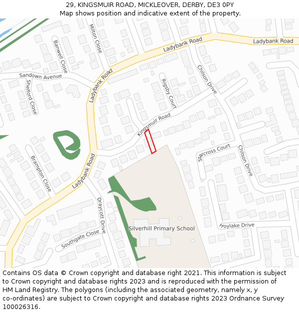 29, KINGSMUIR ROAD, MICKLEOVER, DERBY, DE3 0PY: Location map and indicative extent of plot