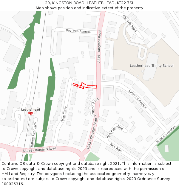 29, KINGSTON ROAD, LEATHERHEAD, KT22 7SL: Location map and indicative extent of plot