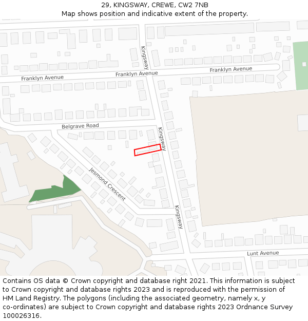 29, KINGSWAY, CREWE, CW2 7NB: Location map and indicative extent of plot