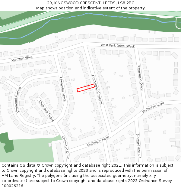 29, KINGSWOOD CRESCENT, LEEDS, LS8 2BG: Location map and indicative extent of plot