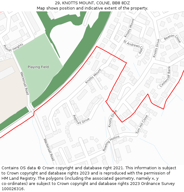 29, KNOTTS MOUNT, COLNE, BB8 8DZ: Location map and indicative extent of plot