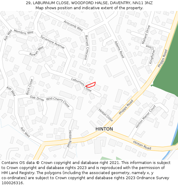 29, LABURNUM CLOSE, WOODFORD HALSE, DAVENTRY, NN11 3NZ: Location map and indicative extent of plot