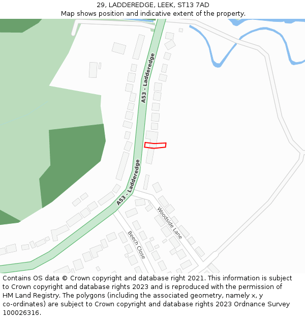 29, LADDEREDGE, LEEK, ST13 7AD: Location map and indicative extent of plot