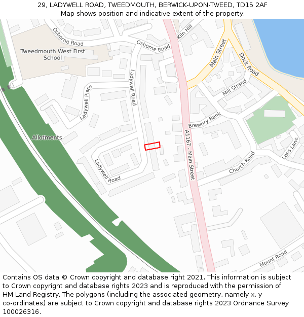 29, LADYWELL ROAD, TWEEDMOUTH, BERWICK-UPON-TWEED, TD15 2AF: Location map and indicative extent of plot