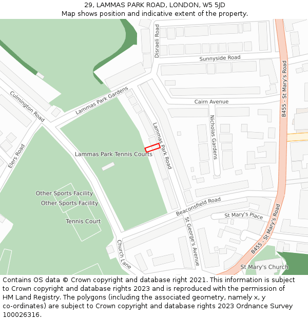 29, LAMMAS PARK ROAD, LONDON, W5 5JD: Location map and indicative extent of plot