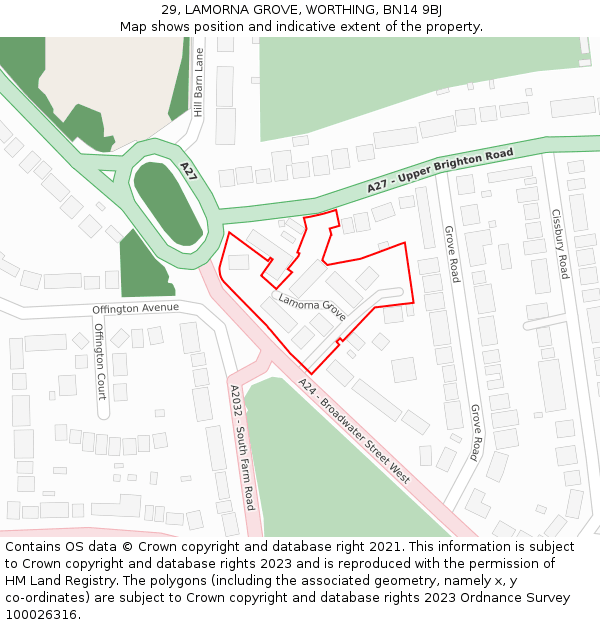 29, LAMORNA GROVE, WORTHING, BN14 9BJ: Location map and indicative extent of plot