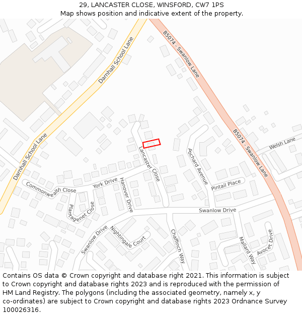 29, LANCASTER CLOSE, WINSFORD, CW7 1PS: Location map and indicative extent of plot