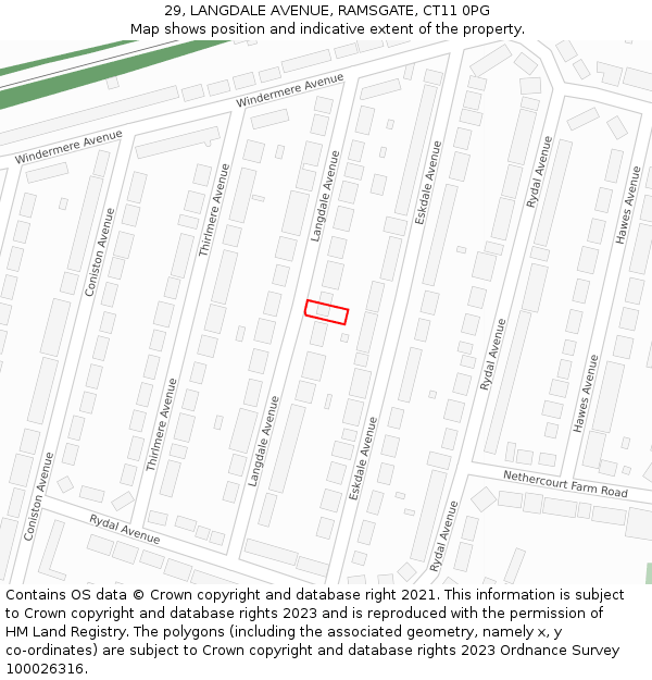 29, LANGDALE AVENUE, RAMSGATE, CT11 0PG: Location map and indicative extent of plot