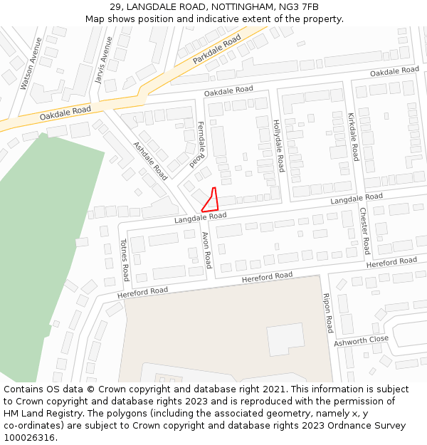 29, LANGDALE ROAD, NOTTINGHAM, NG3 7FB: Location map and indicative extent of plot