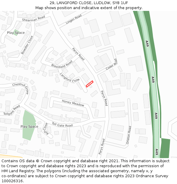 29, LANGFORD CLOSE, LUDLOW, SY8 1UF: Location map and indicative extent of plot