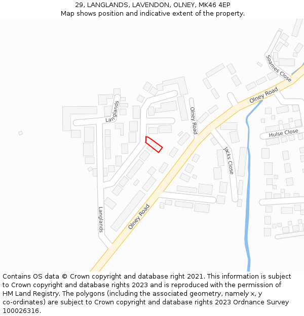 29, LANGLANDS, LAVENDON, OLNEY, MK46 4EP: Location map and indicative extent of plot