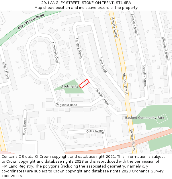 29, LANGLEY STREET, STOKE-ON-TRENT, ST4 6EA: Location map and indicative extent of plot