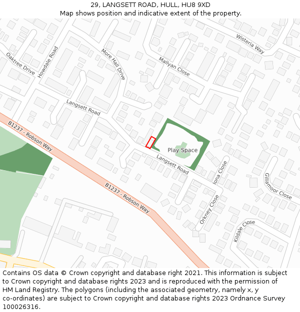 29, LANGSETT ROAD, HULL, HU8 9XD: Location map and indicative extent of plot