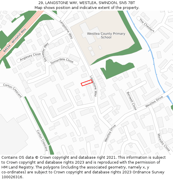 29, LANGSTONE WAY, WESTLEA, SWINDON, SN5 7BT: Location map and indicative extent of plot