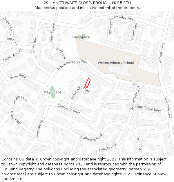 29, LANGTHWAITE CLOSE, BROUGH, HU15 1TH: Location map and indicative extent of plot