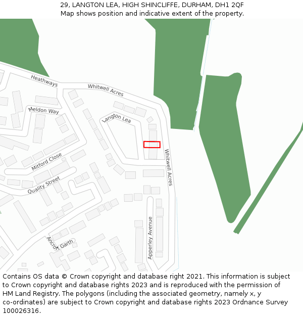29, LANGTON LEA, HIGH SHINCLIFFE, DURHAM, DH1 2QF: Location map and indicative extent of plot