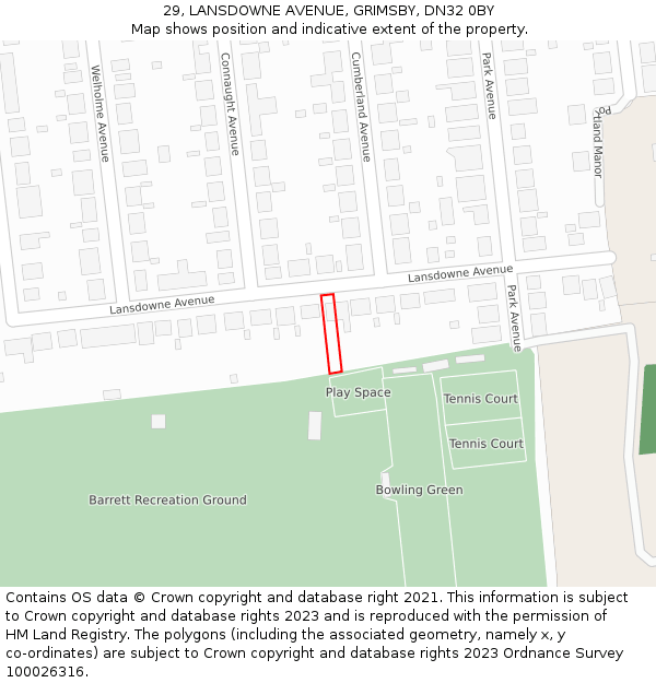 29, LANSDOWNE AVENUE, GRIMSBY, DN32 0BY: Location map and indicative extent of plot