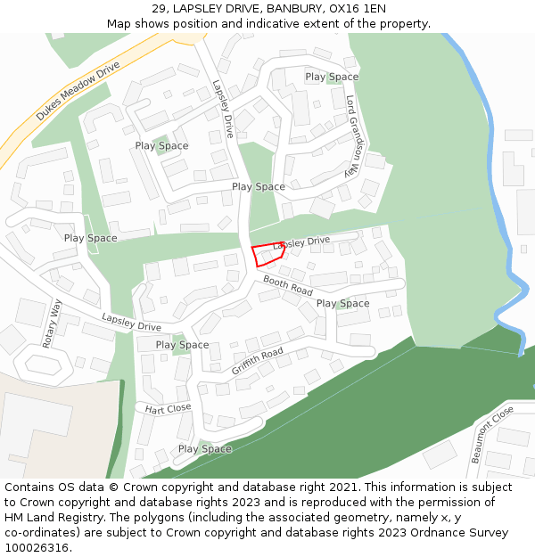 29, LAPSLEY DRIVE, BANBURY, OX16 1EN: Location map and indicative extent of plot