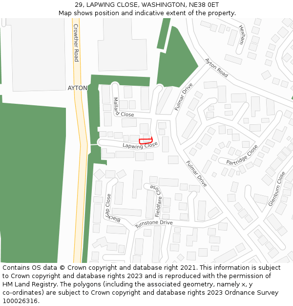 29, LAPWING CLOSE, WASHINGTON, NE38 0ET: Location map and indicative extent of plot