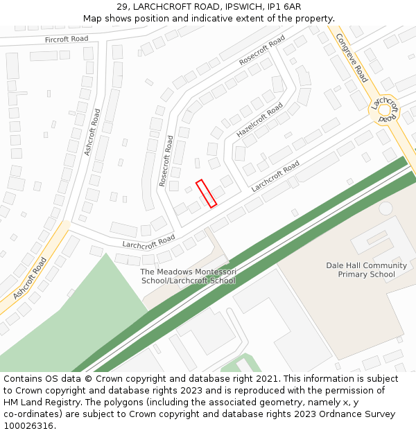 29, LARCHCROFT ROAD, IPSWICH, IP1 6AR: Location map and indicative extent of plot