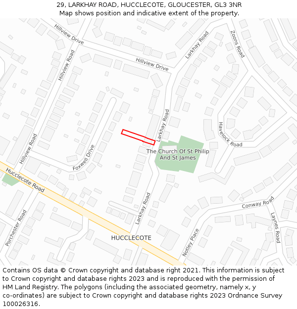 29, LARKHAY ROAD, HUCCLECOTE, GLOUCESTER, GL3 3NR: Location map and indicative extent of plot