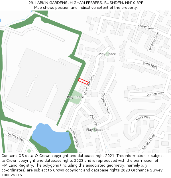 29, LARKIN GARDENS, HIGHAM FERRERS, RUSHDEN, NN10 8PE: Location map and indicative extent of plot