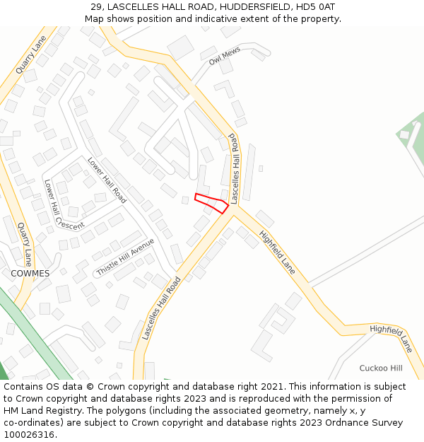 29, LASCELLES HALL ROAD, HUDDERSFIELD, HD5 0AT: Location map and indicative extent of plot