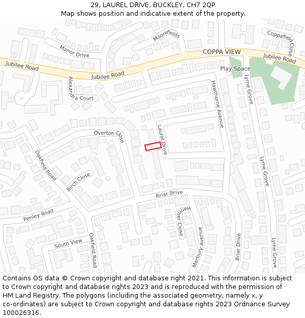 29, LAUREL DRIVE, BUCKLEY, CH7 2QP: Location map and indicative extent of plot