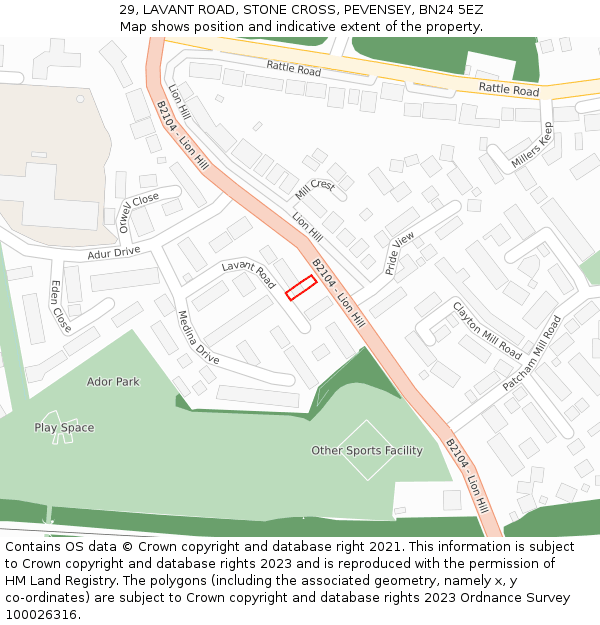 29, LAVANT ROAD, STONE CROSS, PEVENSEY, BN24 5EZ: Location map and indicative extent of plot