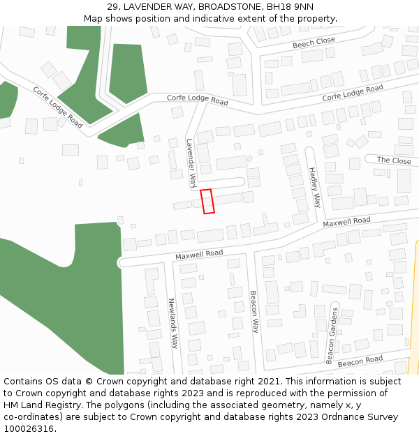 29, LAVENDER WAY, BROADSTONE, BH18 9NN: Location map and indicative extent of plot