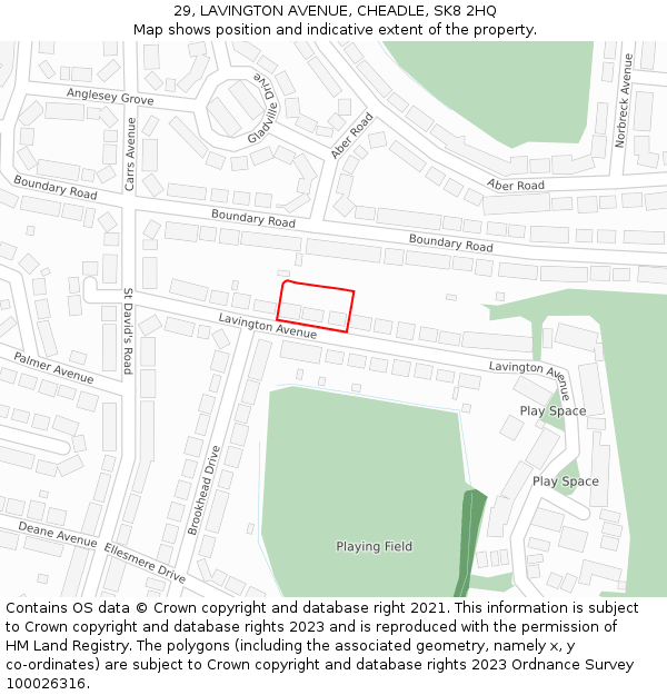 29, LAVINGTON AVENUE, CHEADLE, SK8 2HQ: Location map and indicative extent of plot