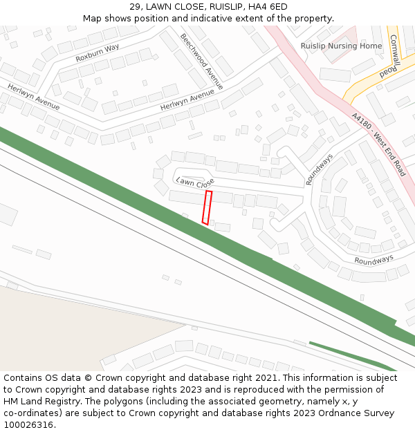 29, LAWN CLOSE, RUISLIP, HA4 6ED: Location map and indicative extent of plot