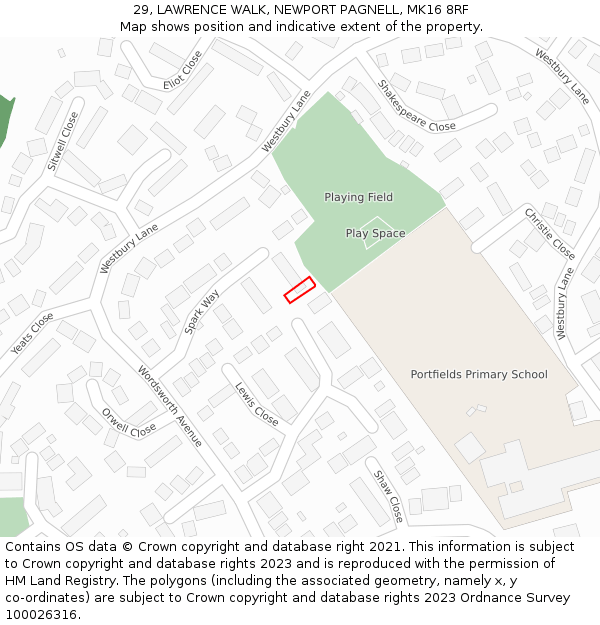 29, LAWRENCE WALK, NEWPORT PAGNELL, MK16 8RF: Location map and indicative extent of plot