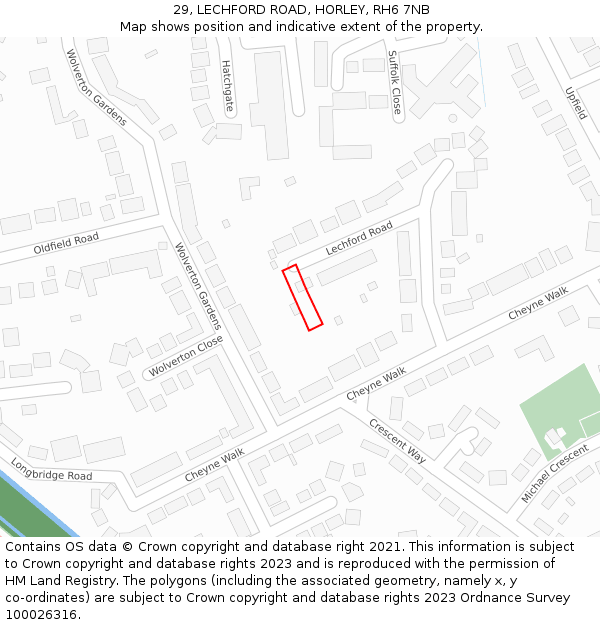 29, LECHFORD ROAD, HORLEY, RH6 7NB: Location map and indicative extent of plot