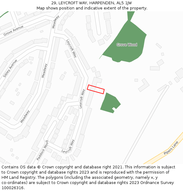 29, LEYCROFT WAY, HARPENDEN, AL5 1JW: Location map and indicative extent of plot