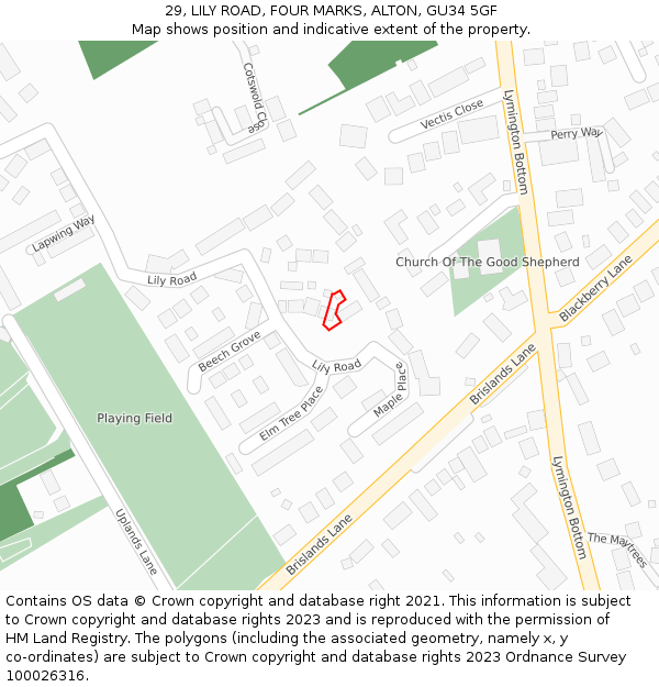 29, LILY ROAD, FOUR MARKS, ALTON, GU34 5GF: Location map and indicative extent of plot