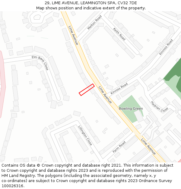 29, LIME AVENUE, LEAMINGTON SPA, CV32 7DE: Location map and indicative extent of plot