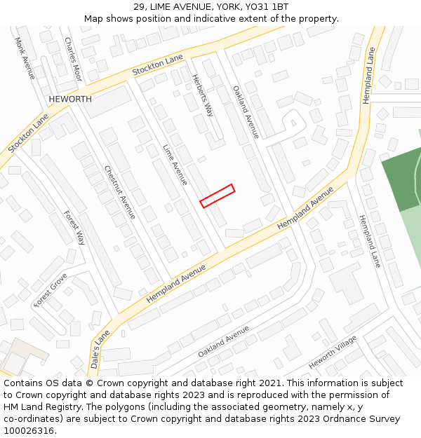 29, LIME AVENUE, YORK, YO31 1BT: Location map and indicative extent of plot