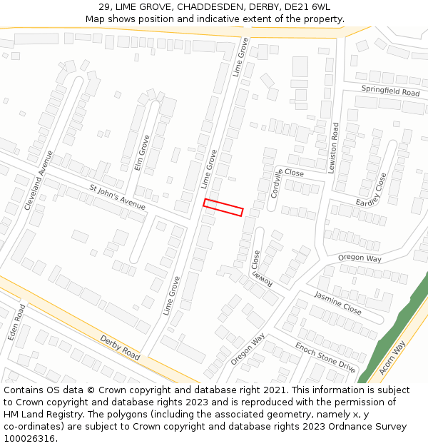 29, LIME GROVE, CHADDESDEN, DERBY, DE21 6WL: Location map and indicative extent of plot