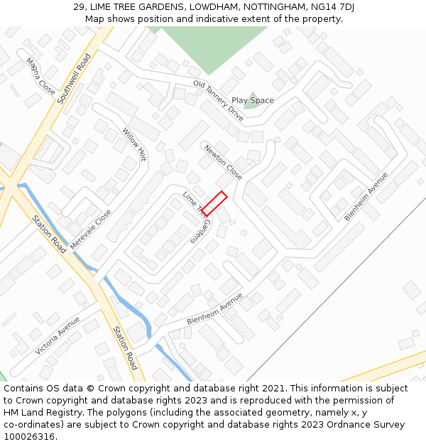 29, LIME TREE GARDENS, LOWDHAM, NOTTINGHAM, NG14 7DJ: Location map and indicative extent of plot