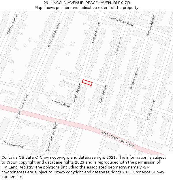 29, LINCOLN AVENUE, PEACEHAVEN, BN10 7JR: Location map and indicative extent of plot