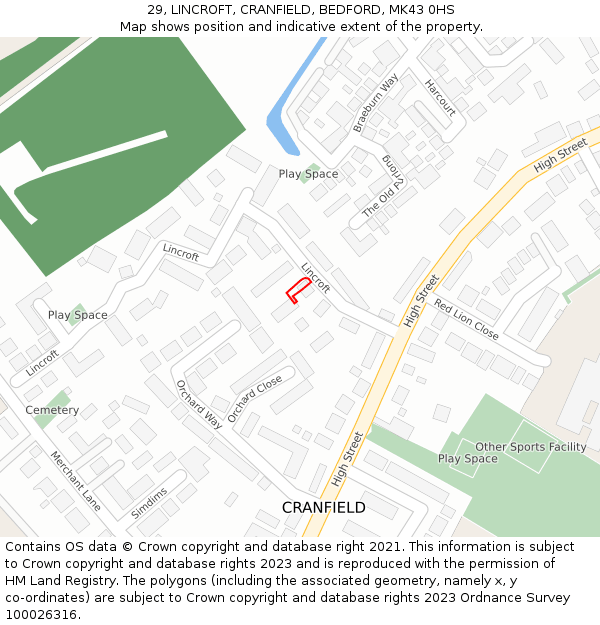29, LINCROFT, CRANFIELD, BEDFORD, MK43 0HS: Location map and indicative extent of plot