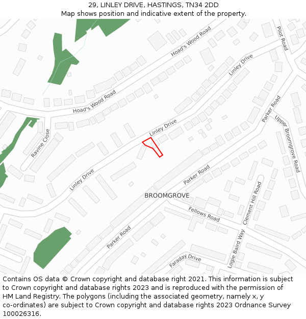 29, LINLEY DRIVE, HASTINGS, TN34 2DD: Location map and indicative extent of plot