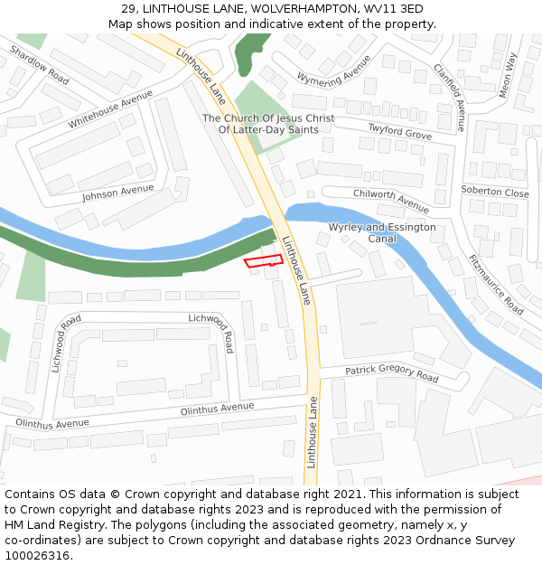 29, LINTHOUSE LANE, WOLVERHAMPTON, WV11 3ED: Location map and indicative extent of plot